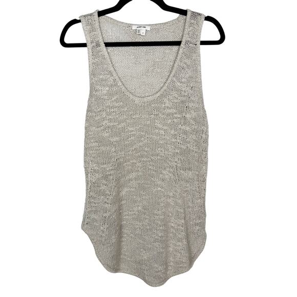 Helmut Lang P Light Heather Gray Silk Open Knit Tank Top Scoop Neck Curved Hem - Picture 1 of 10
